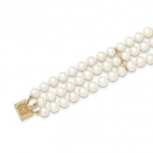 Quality Gold 14k White Near Round FW Cultured Pearl 3-strand Bracelet - PR15-7.5