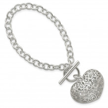 Quality Gold Sterling Silver Puffed Heart Toggle Bracelet - QG2978-7.75