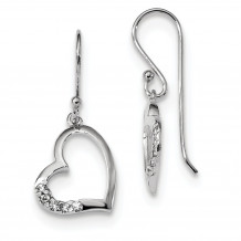 Quality Gold Sterling Silver Rhodium-plated CZ Heart Dangle Earrings - QE13441