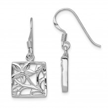 Quality Gold Sterling Silver Rhodium-plated Polished Square Flower Dangle Earrings - QE12002