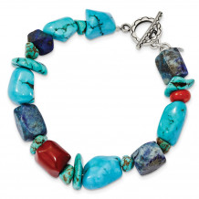Quality Gold Sterling Silver Red Coral Howlite Lapis & Turquoise Bracelet - QH4565-8