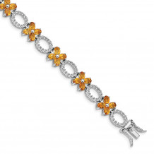 Quality Gold Sterling Silver Rhodium-plated Citrine Flower & White Topaz Bracelet - QG4930-7.75