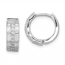 Quality Gold Sterling Silver Rhodium-plated CZ 3 Row Channel Baguette Hoop Earrings - QE9199