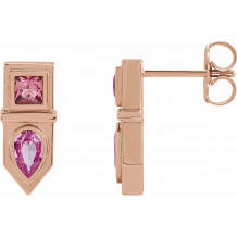 14K Rose Pink Multi-Gemstone Geometric Bar Drop Earrings - 87039607P