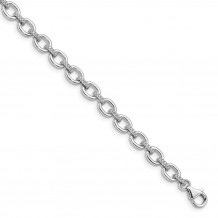 Quality Gold Sterling Silver Rhodium-plated CZ Cable Link  .5in ext Bracelet - QG4880-7