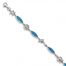 Quality Gold Sterling Silver Rhodium-plated Blue Inlay Life Bracelet - QG4237-7