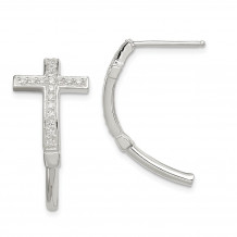 Quality Gold Sterling Silver CZ Cross J Hoop Earrings - QE13509