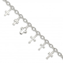 Quality Gold Sterling Silver Multi-Cross Dangle Bracelet - QG1638-7.25