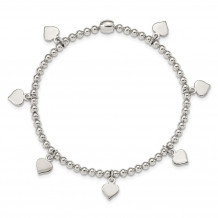 Quality Gold Sterling Silver 7-Heart Dangles Stretch Bracelet - QH5451
