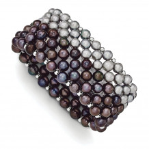 Quality Gold Sterling Silver Black Grey 6-7mm FW Cultured Pearl Stretch Bracelet - QH4801
