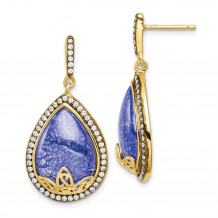 Quality Gold Sterling Silver Gold-tone CZ and Cracked Blue CZ Dangle Post Earrings - QE14000