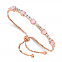 Quality Gold Sterling Silver Rose-tone Lab Created Opal & CZ Adjustable Bracelet - QG4773