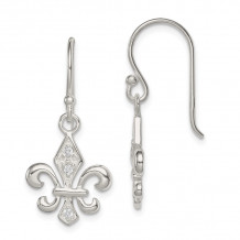 Quality Gold Sterling Silver White CZ Accented Fleur de Lis Dangle Earrings - QE6930