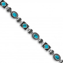 Quality Gold Sterling Silver Rhodium-plated Synth Turquoise and Marcasite Bracelet - QH1035-7