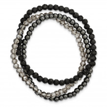 Quality Gold Sterling Silver Black and Smoky Crystal Hematite Stretch Bracelet - QH5301