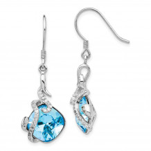 Quality Gold Sterling Silver Rhodium-plated Clear & Blue Cushion Crystal Dangle Earrings - QE14416