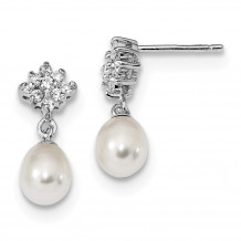 Quality Gold Sterling Silver RH6-7mm Wt Rice FWC Pearl CZ Post Dangle Earring - QE13860