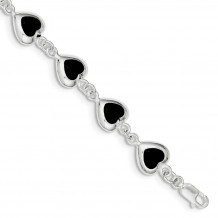 Quality Gold Sterling Silver 7inch Fancy Polished Heart Onyx Bracelet - QH387-7