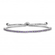Quality Gold Sterling Silver Rhodium-plated February Birthstone Purple CZ Adj Bracelet - QG4757FEB