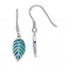 Quality Gold Sterling Silver Rhodium-plated  Blue Opal Inlay Leaf Dangle Earrings - QE14291