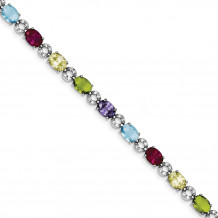 Quality Gold Sterling Silver 7inch Multicolor CZ Bracelet - QX691CZ