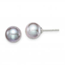 Quality Gold Sterling Silver 8-9mm Grey FW Cultured Round Pearl Stud Earrings - QE12715