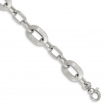 Quality Gold Sterling Silver 7.5in Polished & Scratch Finish Fancy Link Bracelet - QG4866-7.5