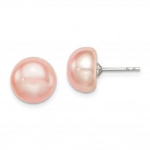 Quality Gold Sterling Silver 9-10mm Pink FW Cultured Button Pearl Stud Earrings - QE12686