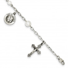 Quality Gold Sterling Silver FW Cultured Pearl Rosary Bracelet - QH981-7