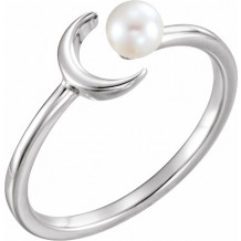 14K White Cultured Freshwater Pearl Crescent Moon Ring - 6494600P