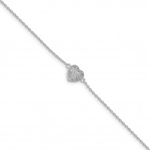 Quality Gold Sterling Silver Rhodium Plated CZ Heart Bracelet  .75in ext. - QG4890-6