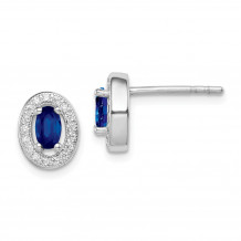 Quality Gold Sterling Silver Rhodium-plated   Blue & White CZ Oval Stud Earrings - QE12561