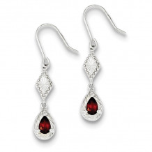 Quality Gold Sterling Silver Dark Red CZ Dangle Earrings - QE5268