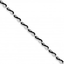 Quality Gold Sterling Silver Rhodium-plated 7.5in Black and White CZ Small Link Bracelet - QX794CZ