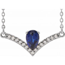 14K White Blue Sapphire & .06 CTW Diamond 18 Necklace - 868146115P