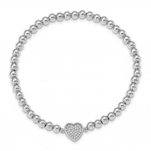 Quality Gold Sterling Silver Rhod-plated CZ Heart Beaded Stretch Bracelet - QH5453