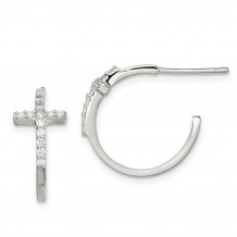 Quality Gold Sterling Silver with CZ Cross Hoop Earrings - QE11083