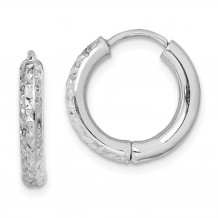 Quality Gold Sterling Silver Rhodium-plated Diamond Cut Hollow Hinged Hoop Earrings - QE8518