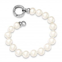 Quality Gold Sterling Silver Rhodium-plated 9-10mm White FWC Pearl CZ Fancy Bracelet - QH5214-7.5