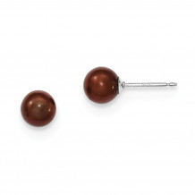 Quality Gold Sterling Silver 6-7mm Coffee FW Cultured Round Pearl Stud Earrings - QE12709