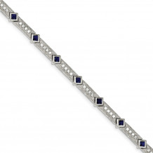Quality Gold Sterling Silver Blue and Clear CZ Bracelet - QX436CZ