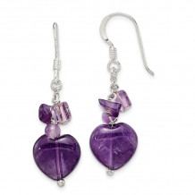 Quality Gold Sterling Silver Amethyst Heart Dangle Earrings - QE1324