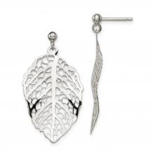 Quality Gold Sterling Silver Polished Leaf Post Dangle Earrings - QE8978
