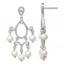 Quality Gold Sterling Silver Rhodium 5-6mm White FWC Pearl Post Dangle Earrings - QE12756