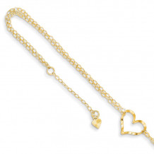 Quality Gold 14k Double Strand Heart 9" With 1" Ext Anklet - ANK173-9