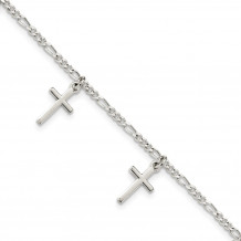 Quality Gold Sterling Silver Polished Cross 7.5in Bracelet - QG4248-7.5