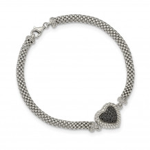 Quality Gold Sterling Silver Black CZ Heart Mesh Link Bracelet - QG5378-7.5