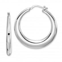 Quality Gold Sterling Silver Polished Rhodium Plated Hollow Hoop Earrings - QE8340
