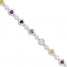 Quality Gold Sterling Silver Rhodium Plated Multicolored Gemstone Heart Bracelet - QX324CZ