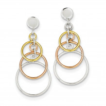 Quality Gold Sterling Silver Polished Flash Gold Plated Circle Dangle Post Earrings - QE8876